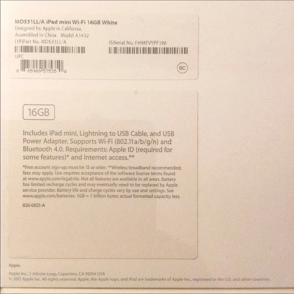Apple 1st Gen iPad Mini 16GB Wi-Fi White & Silver